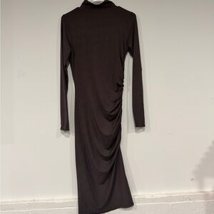Michael Stars Mock neck Long Sleeve Ruched Dark Brown Midi Dress